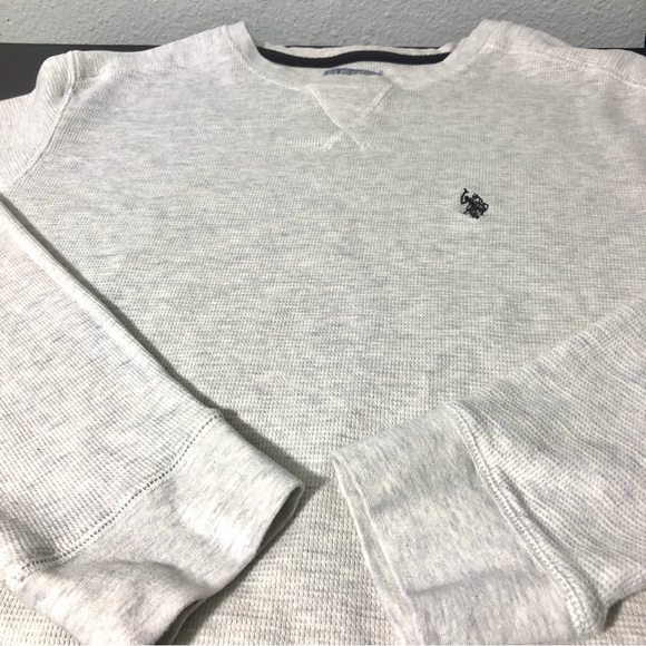 US POLO ASSN Men’s Thermal Waffleknit Long Sleeve Pullover Shirt Oatmeal Sz XXL - Picture 4 of 13